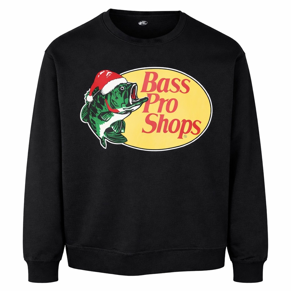 Bass Pro Shops Santa Bass Christmas Sweatshirt Adult Medium Black Holiday Top